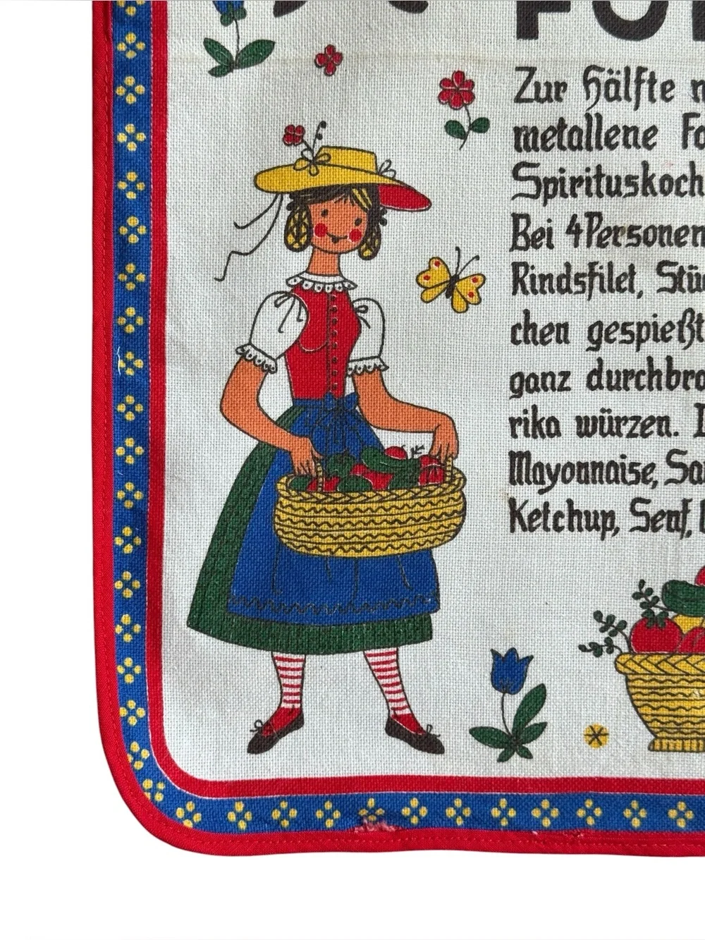 Vintage Kolf Baby Bib Scandinavian / Austrian Design With Fondue Recipe Linen